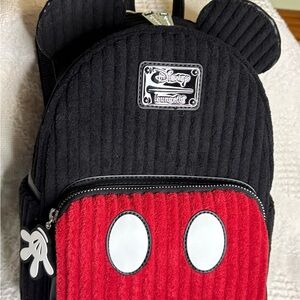 Loungefly Black and Red Corduroy Mickey Backpack